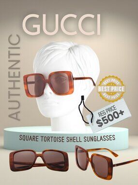 Original Gucci Women's Oversized Square Tortoise Shell Sunglasses